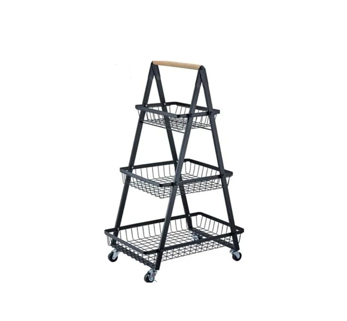 Etajera Cu Role 3 Rafturi Fier + Lemn A-15761 Wei